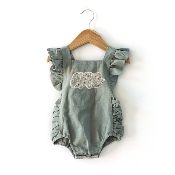 Olive Green Girl Romper Outfit Clothes Dress Wild One Fall first Birthday